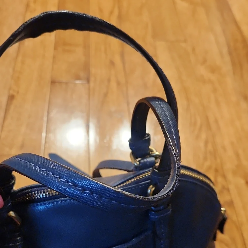 Coach Navy Blue Leather Dome Satchel with Crossbody Strap - Picture 5 of 9